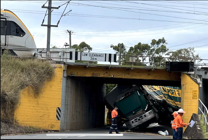 Low bridge presenting a height hazard to a vehicle